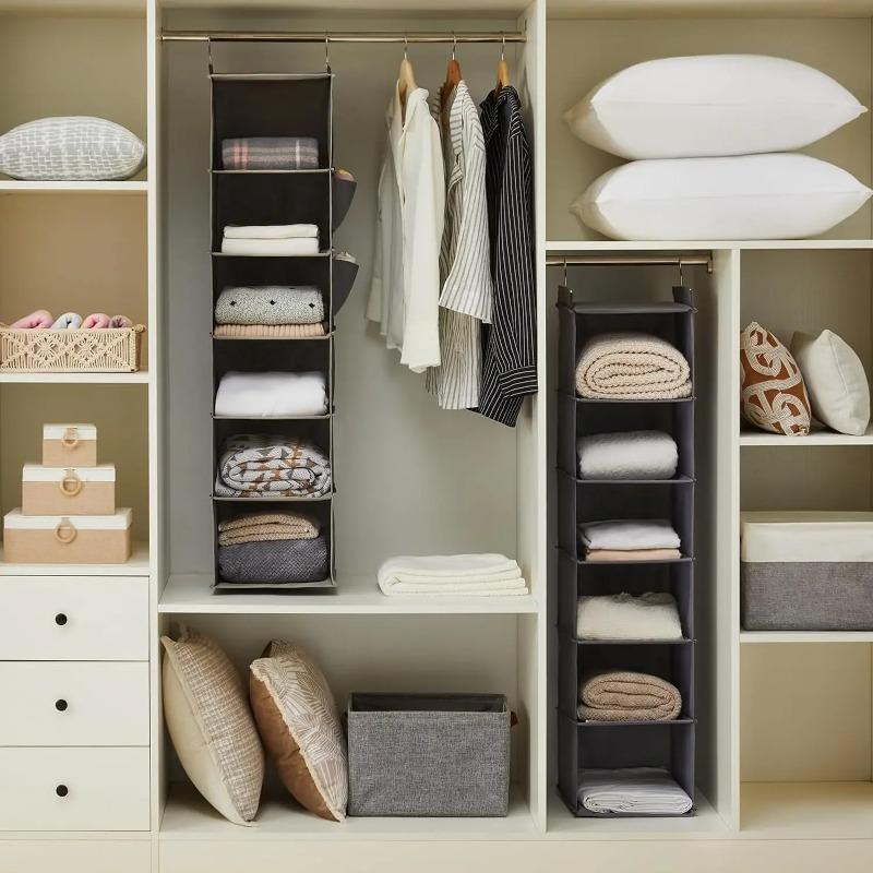 1Pcs Foldable Closet Organizer 6-Shelf Storage Rack with 2 Hooks - for Shoes Caps Clothes Pants Space Saving Closet Organizer