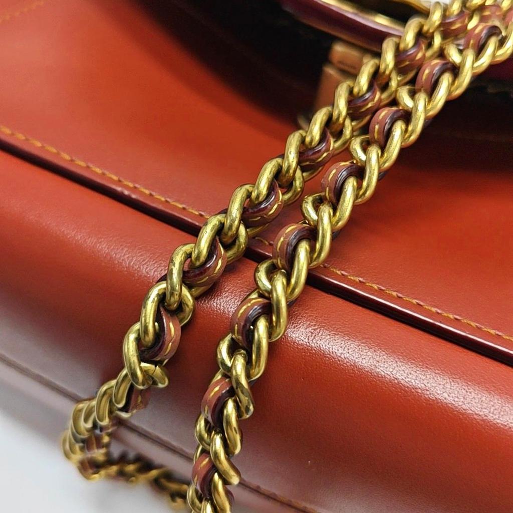 [Gebraucht] Parker 18 Nieten Kamelienblüten-Ketten-Klappen-Umhängetasche Beschichtetes Canvas und Kalbsleder Crossbody-Tasche Klein - Sehr Gut #JWTC6