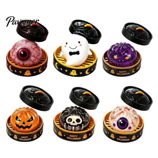 Skeleton Dumpling Toy 1/5/6Pcs Halloween Squeezing with Steamer, Pumpkin Ghost Eyeball Bun Stress Relief for Kids Adults, Party Favors