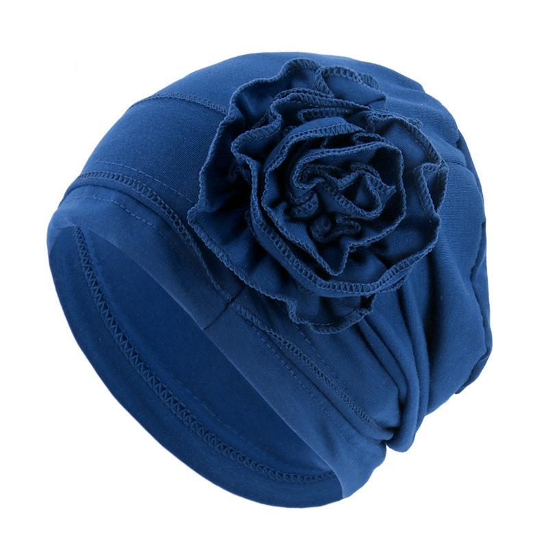 New Elegant Women Solid Color Flower Cuffed Turban Hat Soft Cancer Chemo Head Scarf Hats Beanie Cap Elastic Covers Wraps