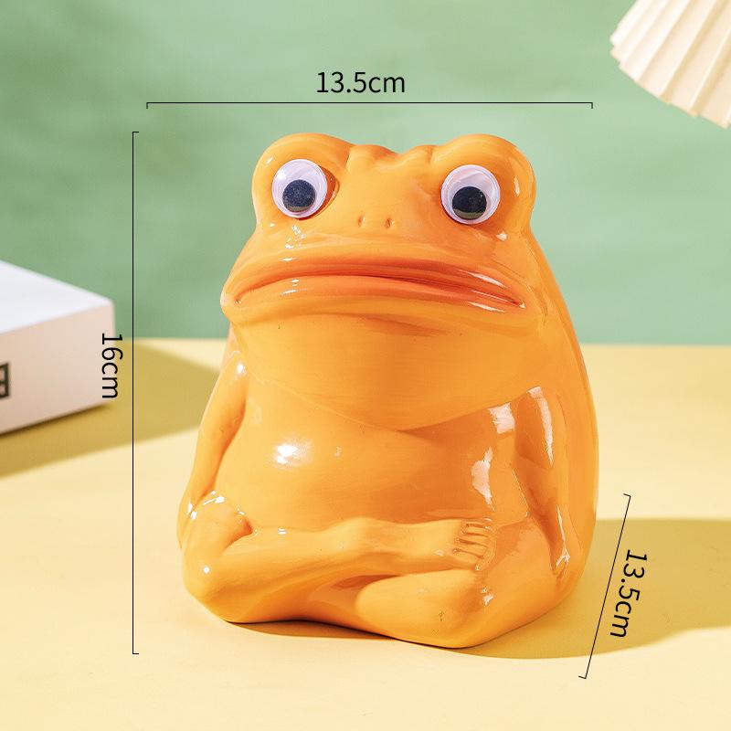 Ceramic Handicrafts Cartoon Frog Figurines Piggy Bank Big-mouthed Frog Ornament Abstract Animal Sculpture Home Decoration