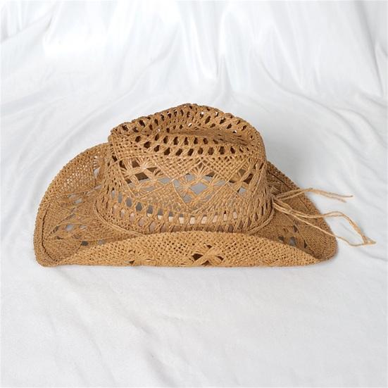 Cappello di Paglia Ventilato Vuoto Rotondo Pieghevole Cappello da Cowboy Occidentale da Spiaggia Oggetti di Scena per Foto