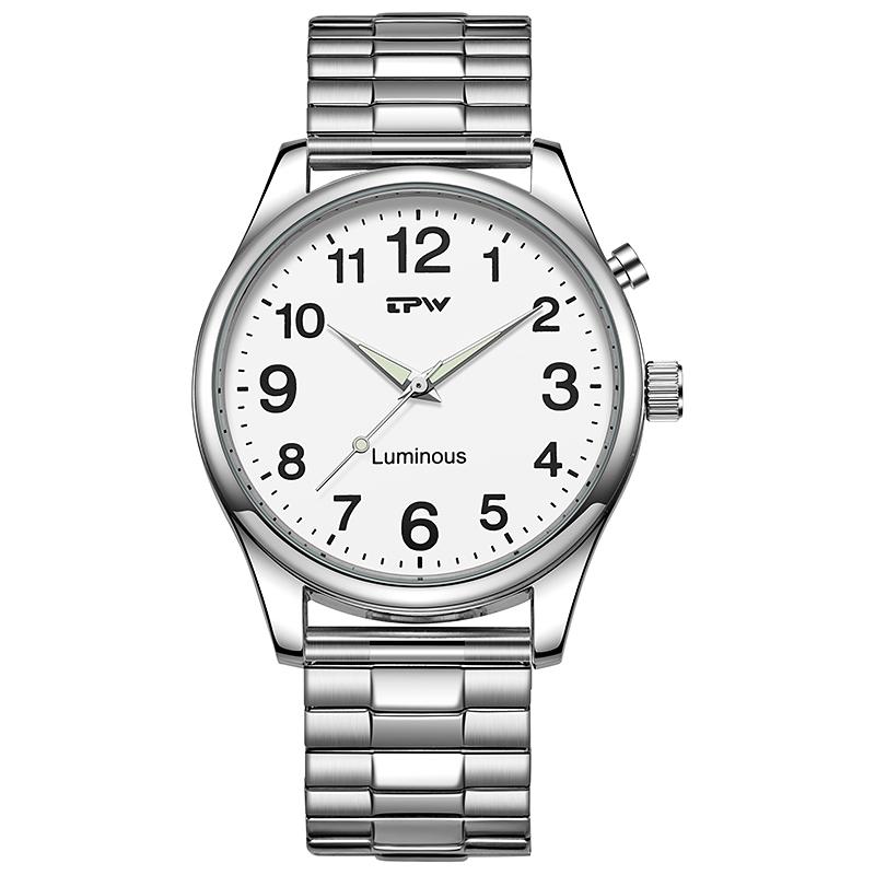 TPW Light Up Watch Dial Full Luminous Face 40mm Easy Reader Steel Strap 3ATM