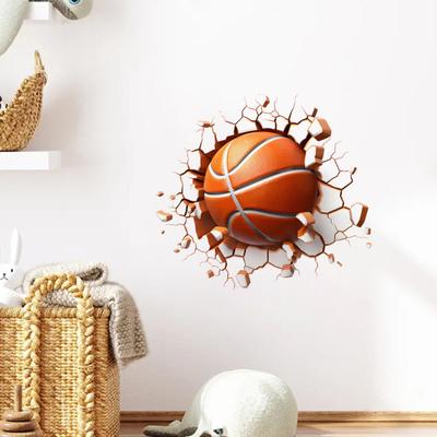 3D Basketball Wall Sticker Basketball Break Through The Wall Decor Self Adhesive Removable Wall Decal for Boys Bedroom Living Room Decor