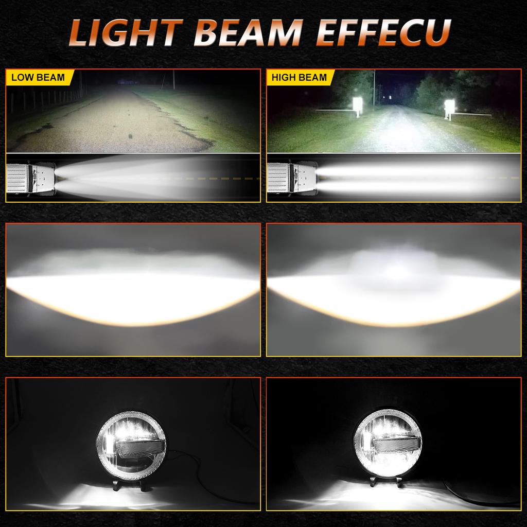 2Pcs High Low Beam LED Headlights IP67 Waterproof Off Road Vehicle Front DRL Turn Signal Lamp