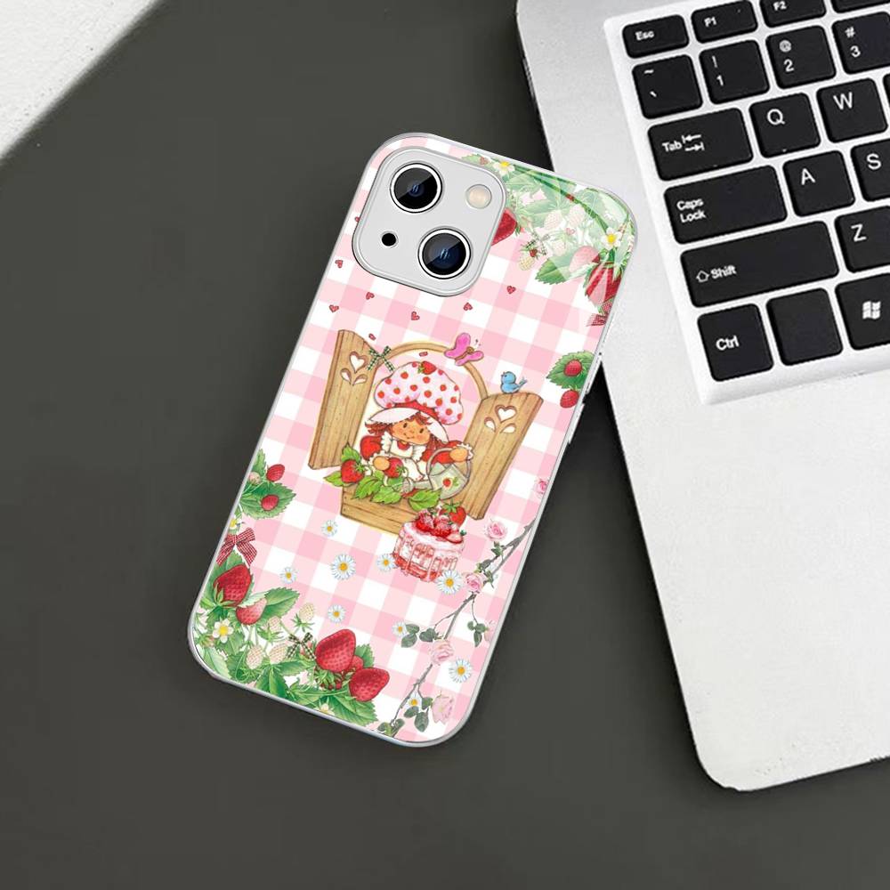 S-Strawberry-shortcake Girl Tempered Glass For Iphone 14 13 12 11 Pro Mini XS MAX 14Plus X XS XR Cover
