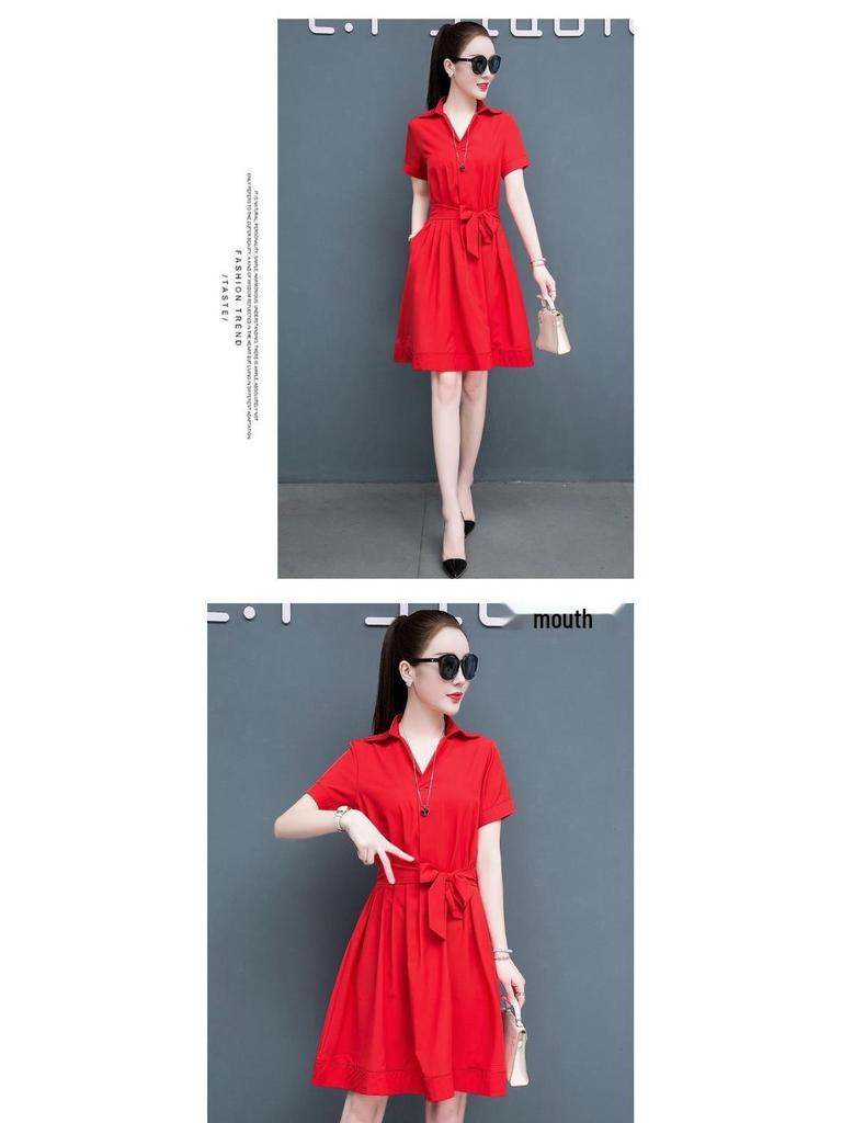 2024 Women's Summer Slimming Dress - Stylish, Belly-Concealing with Skirt Collar