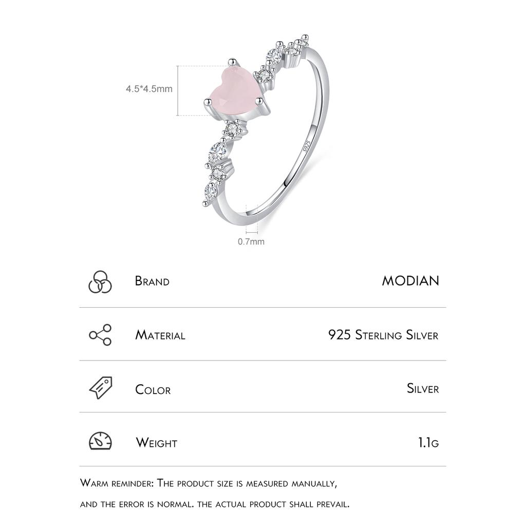 MODIAN 925 Silver Elegant Pink Crystal Heart Finger Rings For Women Birthday Romantic Gift Fine Jewelry Accessories