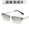 Retro Irregular Small Rectangle Women Sunglasses Fashion Rimless Clear Ocean Gradient Lens Shades UV400 Men Sun Glasses gafas