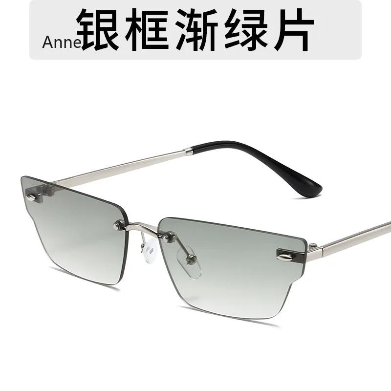 Retro Irregular Small Rectangle Women Sunglasses Fashion Rimless Clear Ocean Gradient Lens Shades UV400 Men Sun Glasses gafas