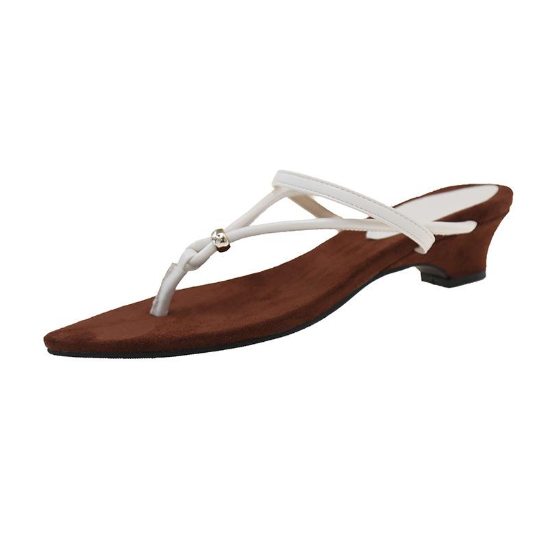 

Foreign trade solid color high-heeled cool slippers outer wear 2025 summer new French design sense niche pointed flip-flops 35