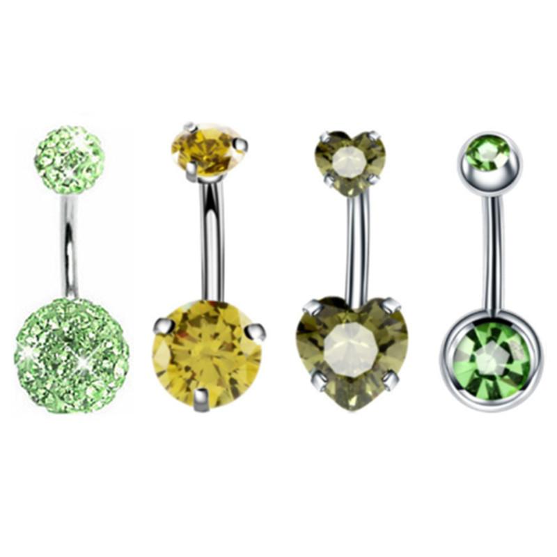 

4PC Claw Belly Button Piercing Set Surgical Steel Crystal Belly Piercing Bulk Women Bee Navel Bar Pack Cz Belly Ring Lot Ombligo 4PCS Set зелений
