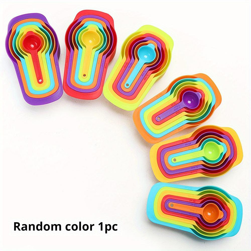 Rainbow Measuring Cups Set - 6 Colorful Plastic Measuring Spoons for Flour, Sugar & Baking Ingredients  Essential Kitchen Tools