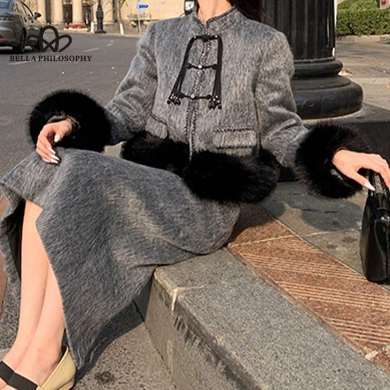 Top cu îmbinare din lână chinezească nouă, fustă pe jumătate, temperament, costum din două piese, pentru femei, toamnă și iarnă, rochie nouă