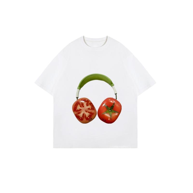 Oversized T Shirt Black Tomato Headphones Print Casual Wear for Women Summer Streetwear Fashion Trendy Graphic Tee
