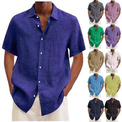 Designer Frühling Sommer Herren Casual Baumwolle Leinen Einfarbig Kurzarm Hemden Lose Hemden