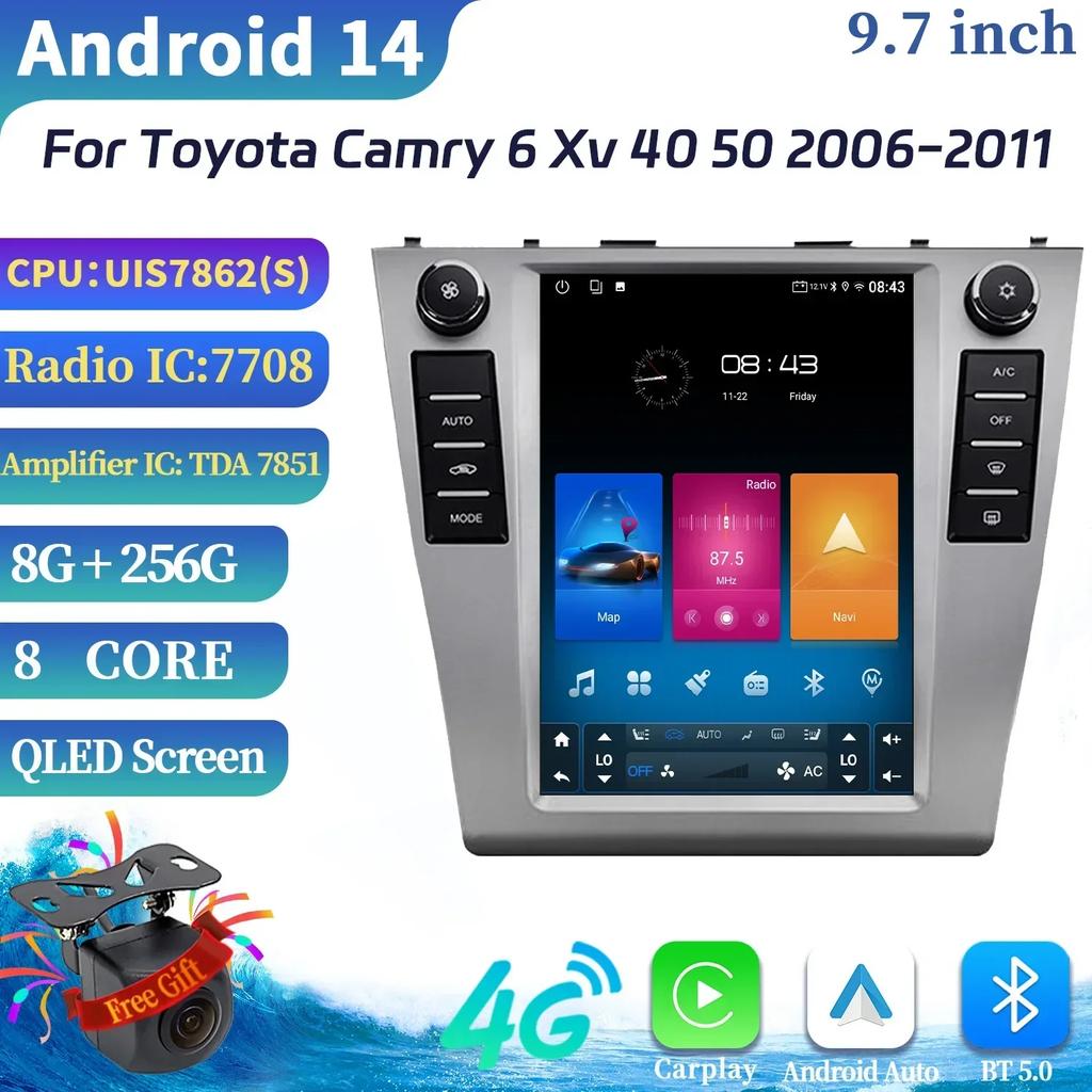 9.7"Android 14 For Toyota Camry 6 Xv 40 50 2006-2011 Car Radio Multimedia Video Player Navigation 4G GPS navigation GPS