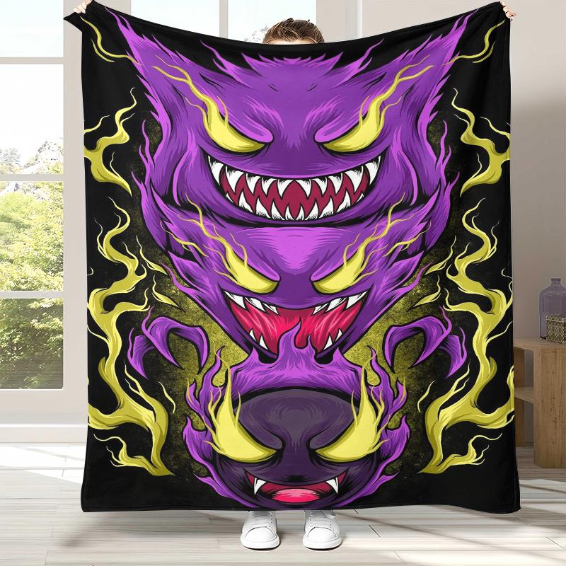 Gengar Pokemon Cartoon Ectoplasma Flannel Blanket,Ultra Soft Warm Plush Throw for Home Bedroom Bed Sofa Cover Picnic gift