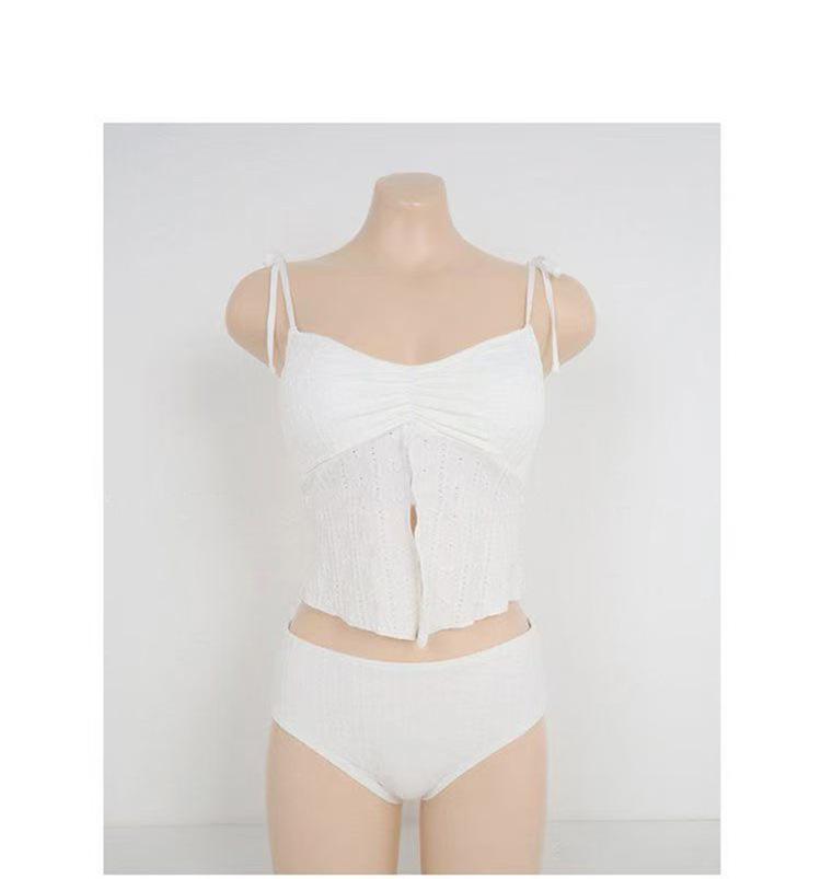 2026 European and American Solid Color Split Bandeau Bikini with Ruched Fabric