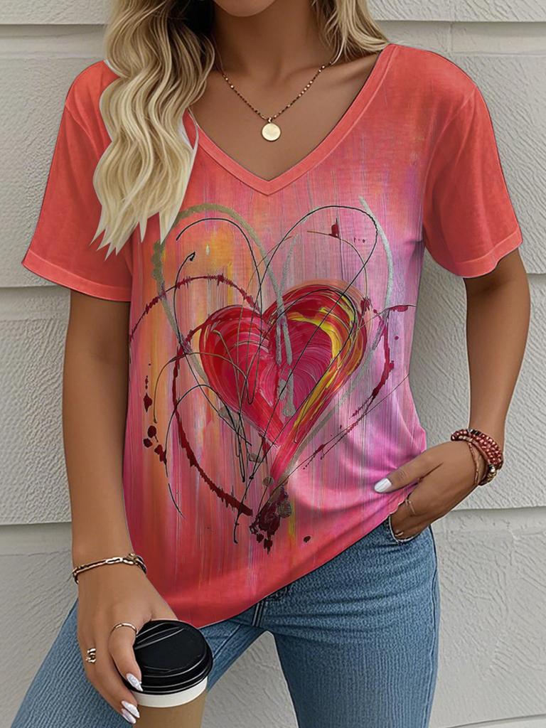 Letní gradientní 3D umělecký květinový potisk grafická halenka dámská s V-výstřihem módní retro oblečení volné oversized tričko