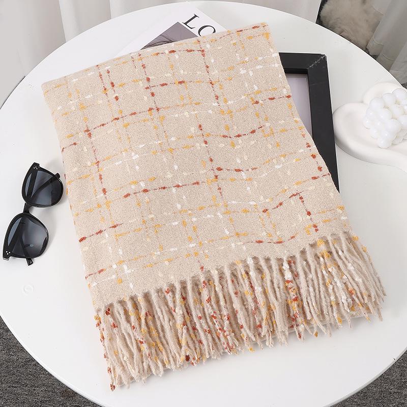 Women's Faux Cashmere Plaid Scarf - Korean Style, Thick & Warm Autumn/Winter Shawl