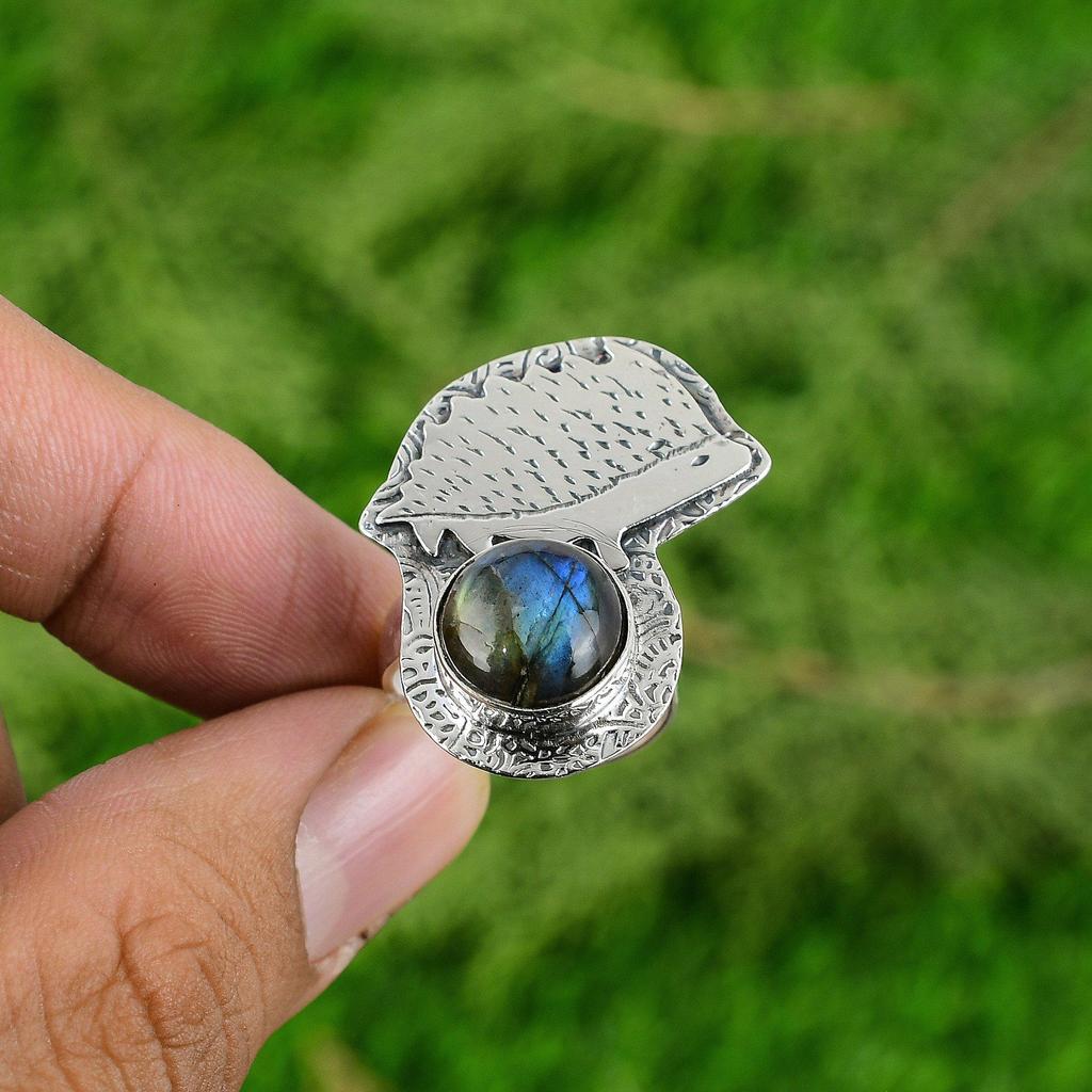 925 Silver Third Eye Chakra Natural Labradorite Bezel Multi Stone Birthday Ring