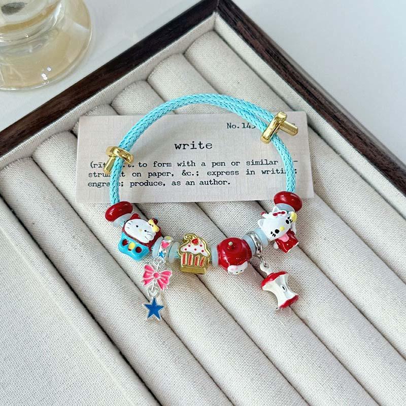 Brățară drăguță Sanrio Hello Kitty Fundă Măr Pandantiv Kt cu mărgele Cadouri de ziua de naștere Accesorii trendy girly Ajustabilă