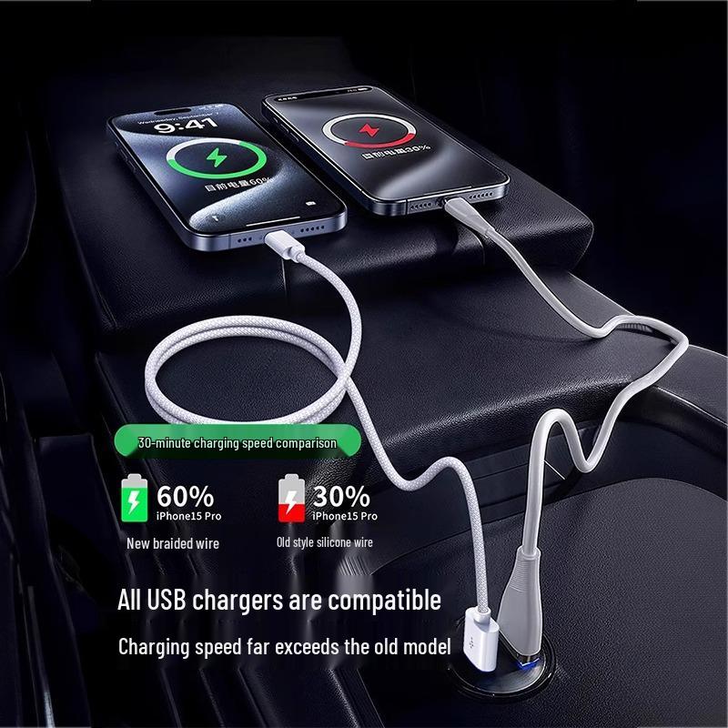 Compatible USB-C To USB Cable for iPhone 15 Pro Max and 16 Pro Charger. Ideal for Mobile Devices and Car Connections.