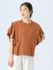 Beams Heart Twill Gauze Frill Sleeve One Size Women's S/S Blouse, Brown,