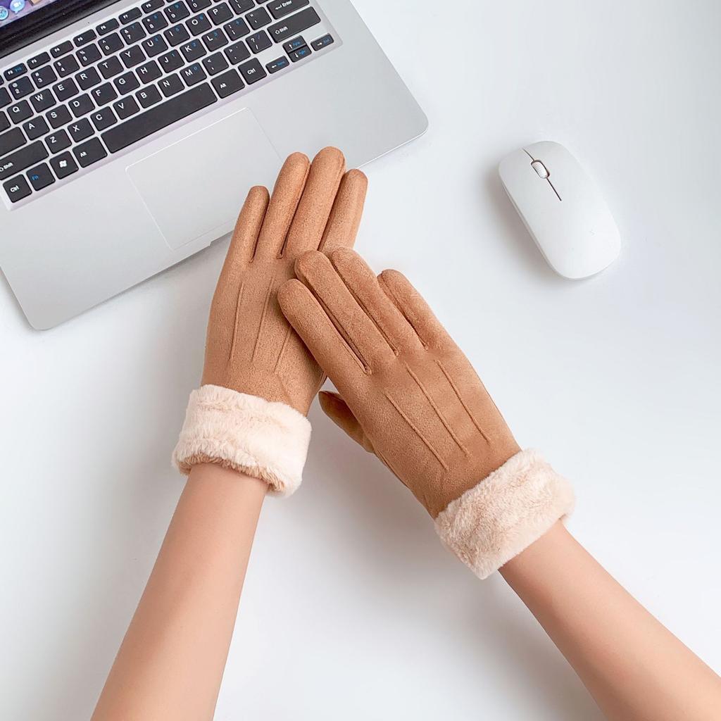 Autumn and Winter Warm Gloves for Women with Thickened Fleece Edges Outdoor Cycling and Driving Sports Touch Screen Fleece Gloves