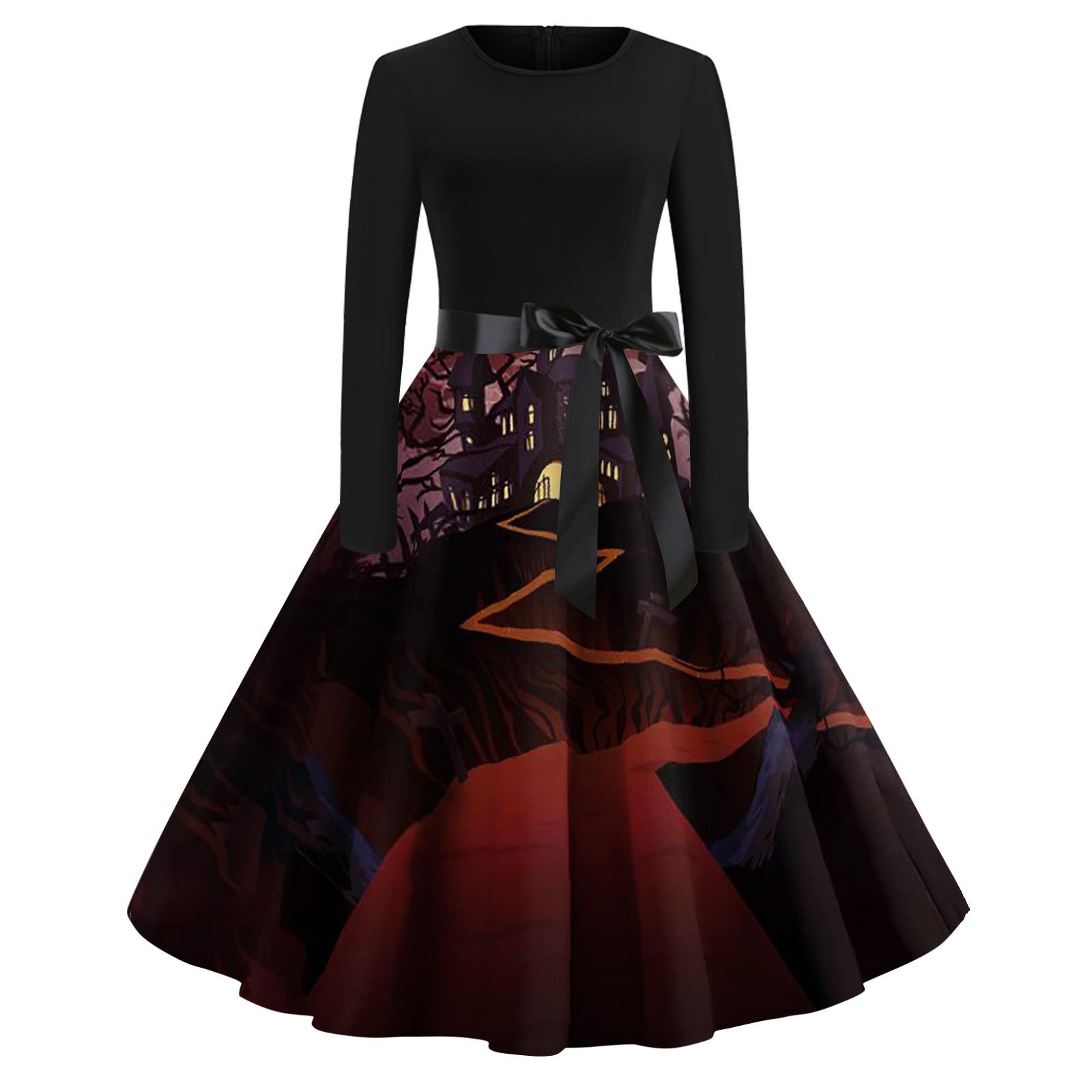 

Сукня-кльош на Хеллоуїн для жінок з довгим рукавом Повсякденні сукні для вечірок S винний