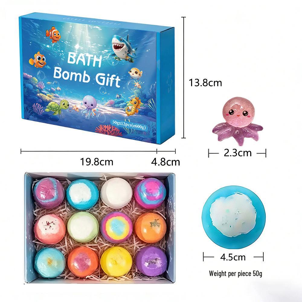12-Pack Children's Bath Bomb Set with Hidden Ocean Toys, 50g Each