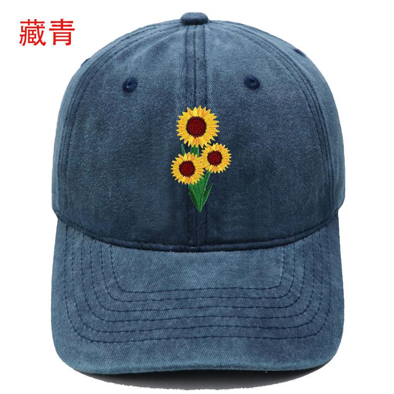 New Sunflower Embroidered Baseball Cap Washed Retro Simple Men's and Women's Leisure Outdoor Sports Cap