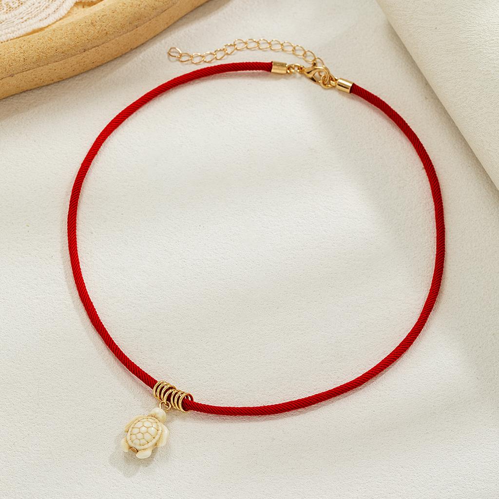 Beach Wind Ocean Elements Ceramic Small Fish Elephant Red Coral Sea Turtle Pendant Colorful Beaded Necklace