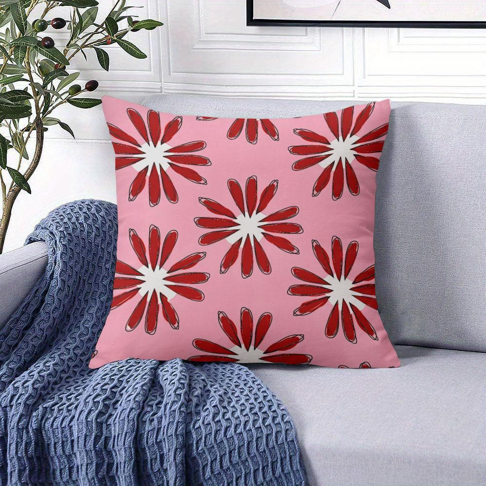 Crimson Daisy Square Jacquard Pillow Cover for Sofa Office Waist Cushion Cover Home Decorative Pillowcase