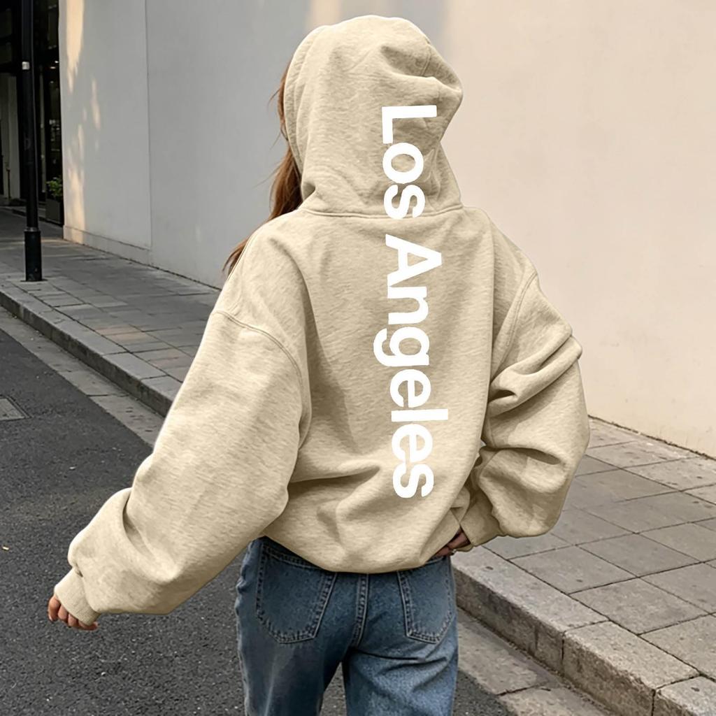 Women's Letter Print Hooded Sweatshirt Long Sleeve Pullover