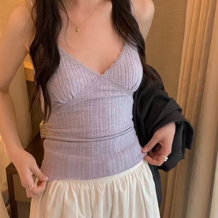 

Women s Lace Camisole Vest with Chest Pad Sweet Inner Wear Hot Girl Beautiful Back Lining Top one size