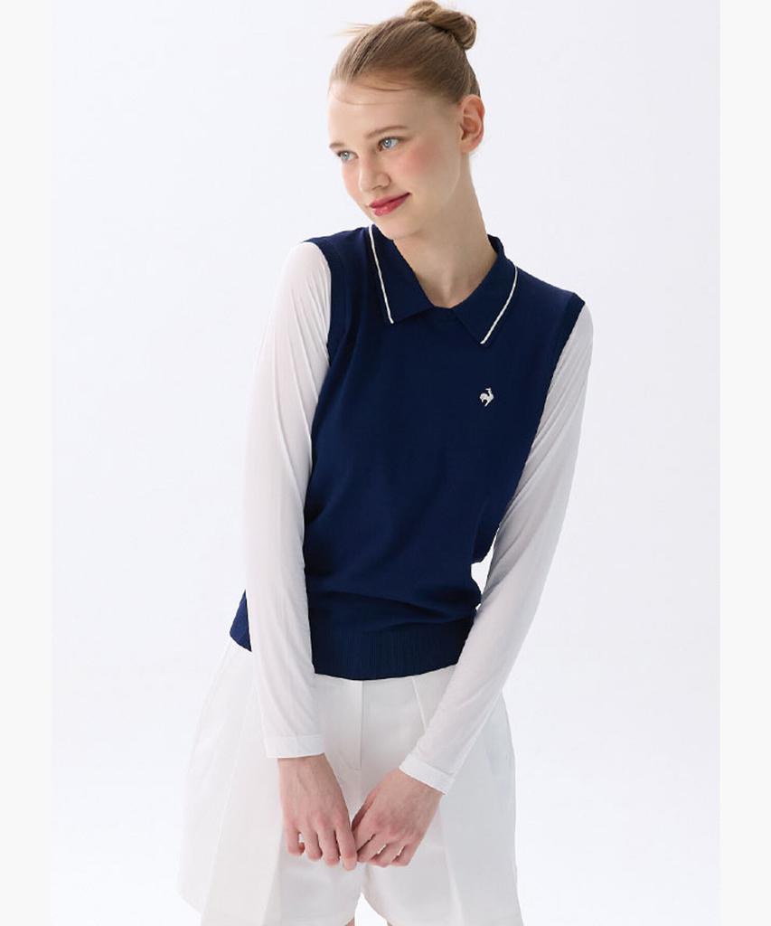 LECOQ GOLF Women'S Cooling Hybrid Collar Sweater _Navy Gr222Lkp61