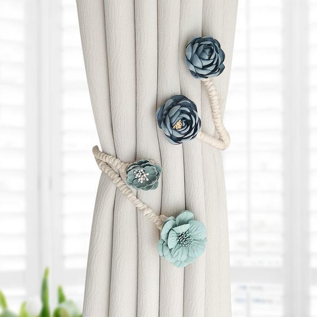 Rose Flower Curtain Tieback No Drill Hooks Creative Living Room Window Rope Tie Flower Curtain Holdbacks for Home Decor
