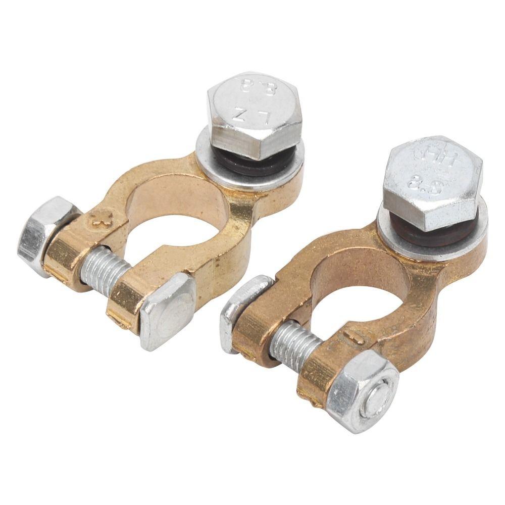 2PCS Pure Copper Battery Terminal Connectors Brass Positive Negative Terminals Car