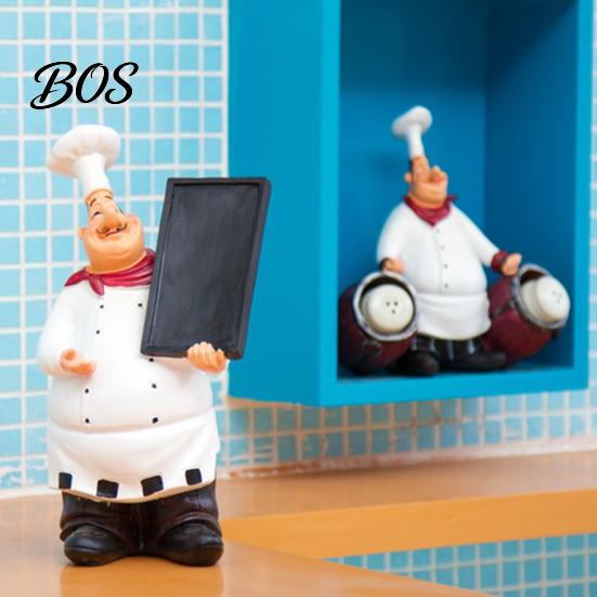 Dining Space Decoration Chef Figurine, Resin Countertop Table Decoration, Funny Statue with Cartoon Kitchen Accessory Seasoning Bottle/Bottle