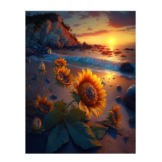 Sonnenblumen Diamant Kunst 5D voller Bohrer Diamant Malerei Sonnenuntergang Strand Landschaft Kreuzstich Stickerei Kit Mosaik Bild S477