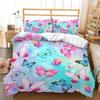 Butterfly Duvet Cover Set Queen King Size Sparkly Blue Butterflies Bedding Set Boho Style Quilt Cover Set For Girls Kids 3 Pcs