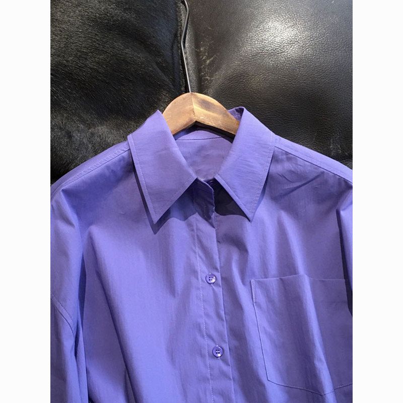 Lavender Purple Autumn Design Irregular Shirt Women's High-Quality Loose Shirt Versatile Top