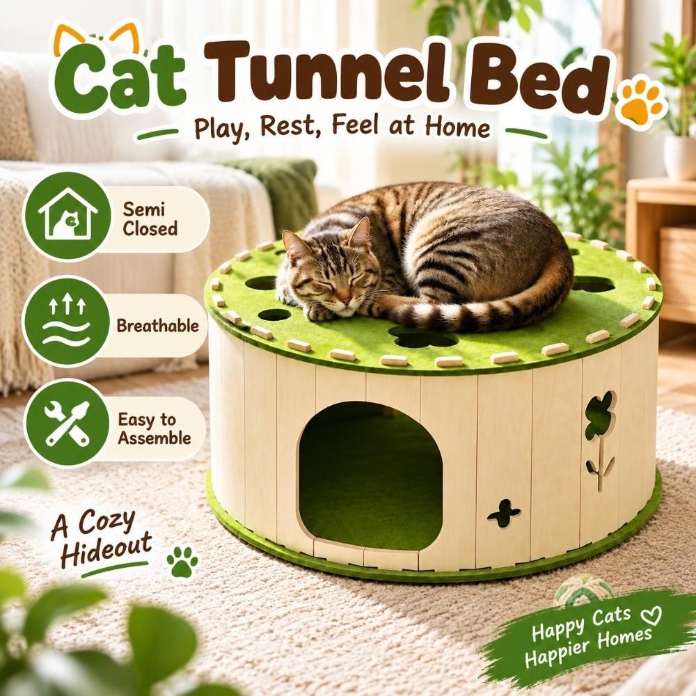 Semi Closed Cat Tunnel Bed Detachable Donut Cat Nest Pet Cave Felt Cat Tunnel All Season