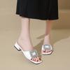 Fashion Women Sandals New Luxury Square Top Flat Slippers Rhinestones Summer Fashion Shoes Women Comfort Light High Heels Sandals Female