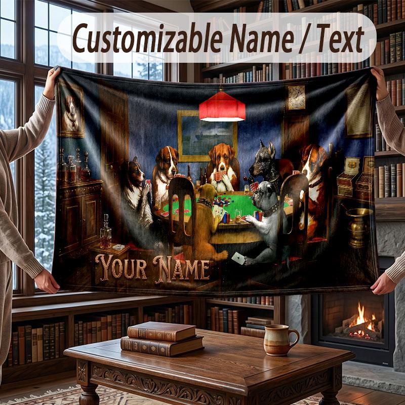 Dog Theme Throw Blanket Custom Name Text Personalized Blanket Soft Cozy Blanket for Home Sofa Bed