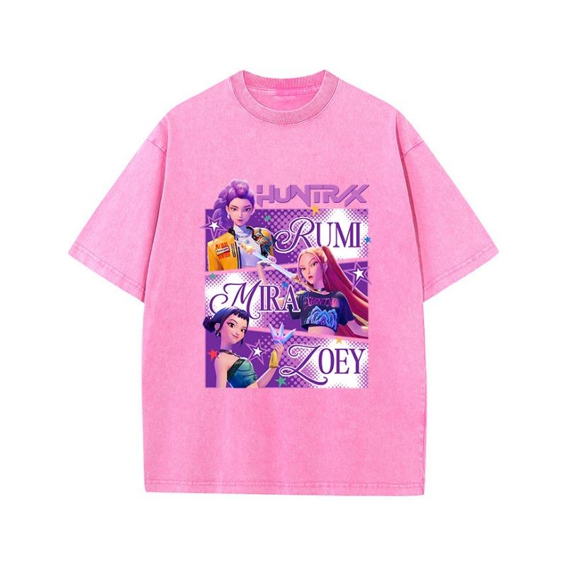 Street-style Women's Cotton Washed T-shirt, Popular Anime Printed Top, Loose O-neck Soft Short-sleeved Women's Clothing