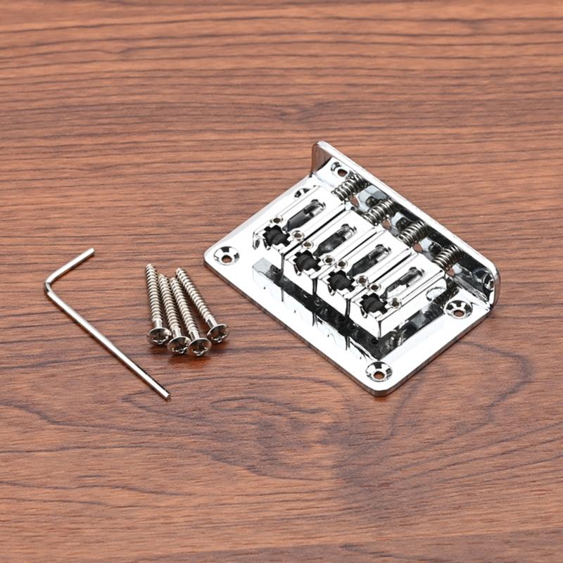 4 String Fixed Hardtail Bridge Vintage Bent Saddle Replacement Electric Guitar Bridge with Screws and Wrench Durable