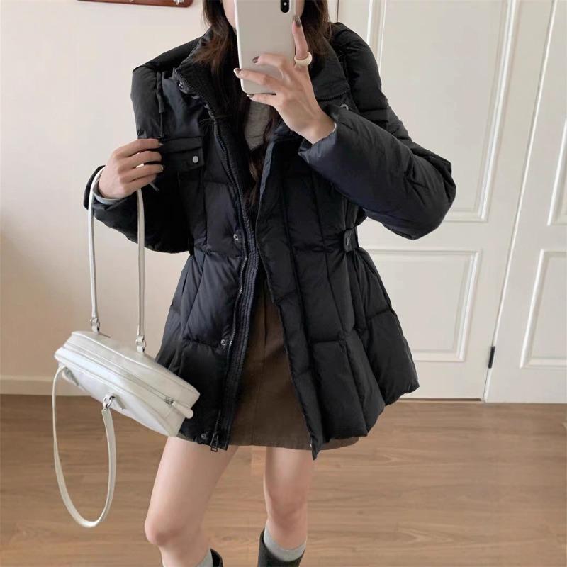 White duck down jacket women's winter new temperament waist slim and thin hooded fashion warm thickened coat